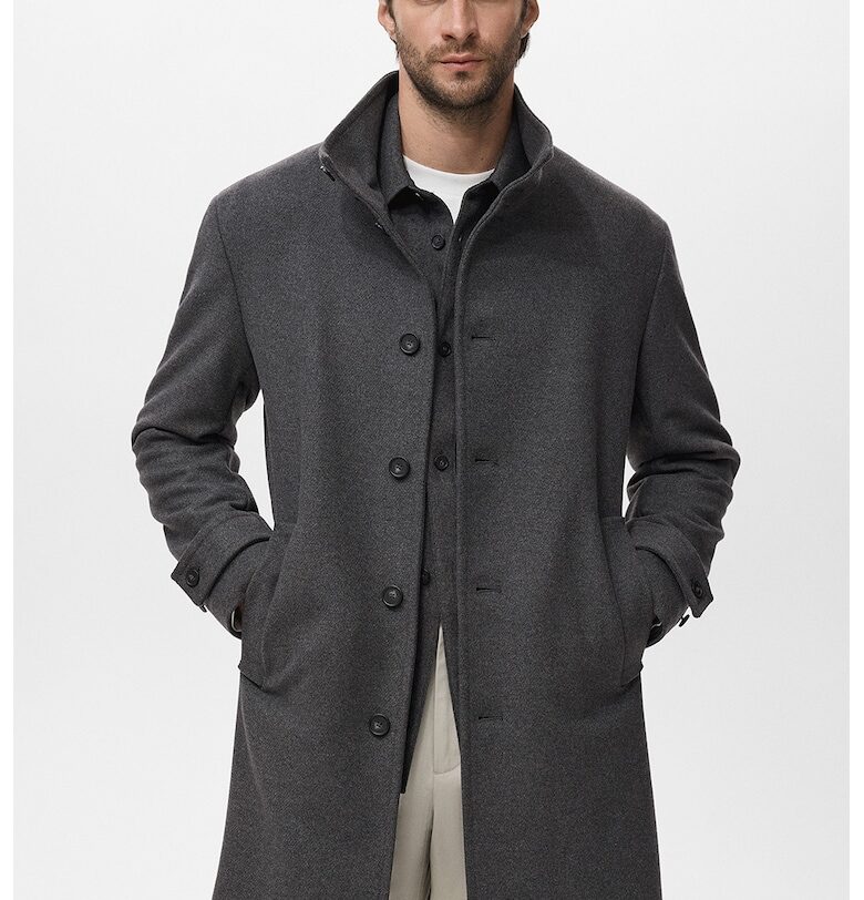 Миди слим палто с вълна - Сив Mango