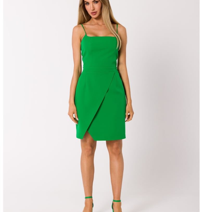 Мини коктейлна рокля с тънки презрамки - Зелен MOE