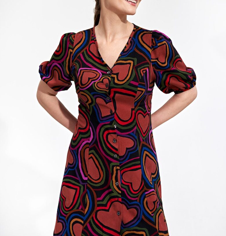 Мини рокля  вискоза - черно - червено - Червен/Черен Figl