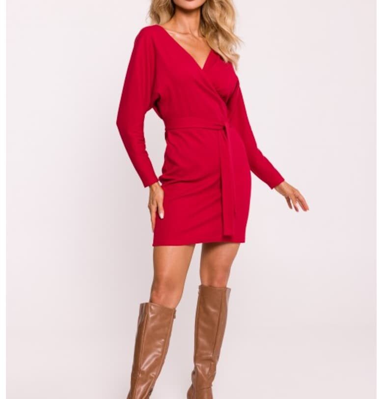 Мини рокля с V-образно деколте  Червен MOE