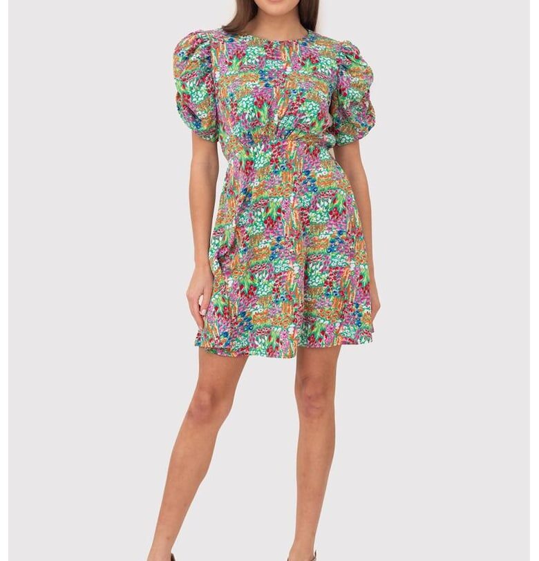 Мини рокля с буфан ръкави с цветна щампа DA1763 MULTI - Многоцветен Ax Paris