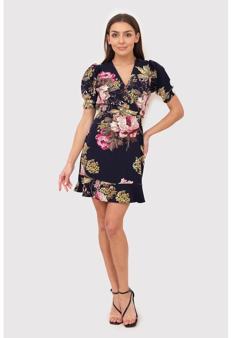 Мини рокля със сини цветя DA1786 NAVY - Морскосин Ax Paris
