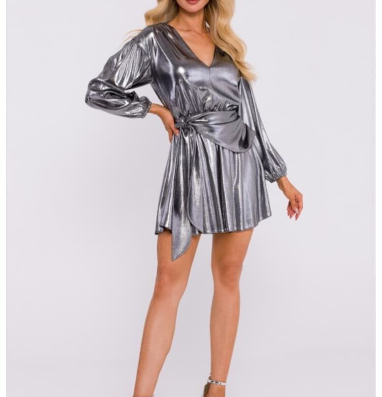 Мини рокля със странична връзка - Сребрист MOE