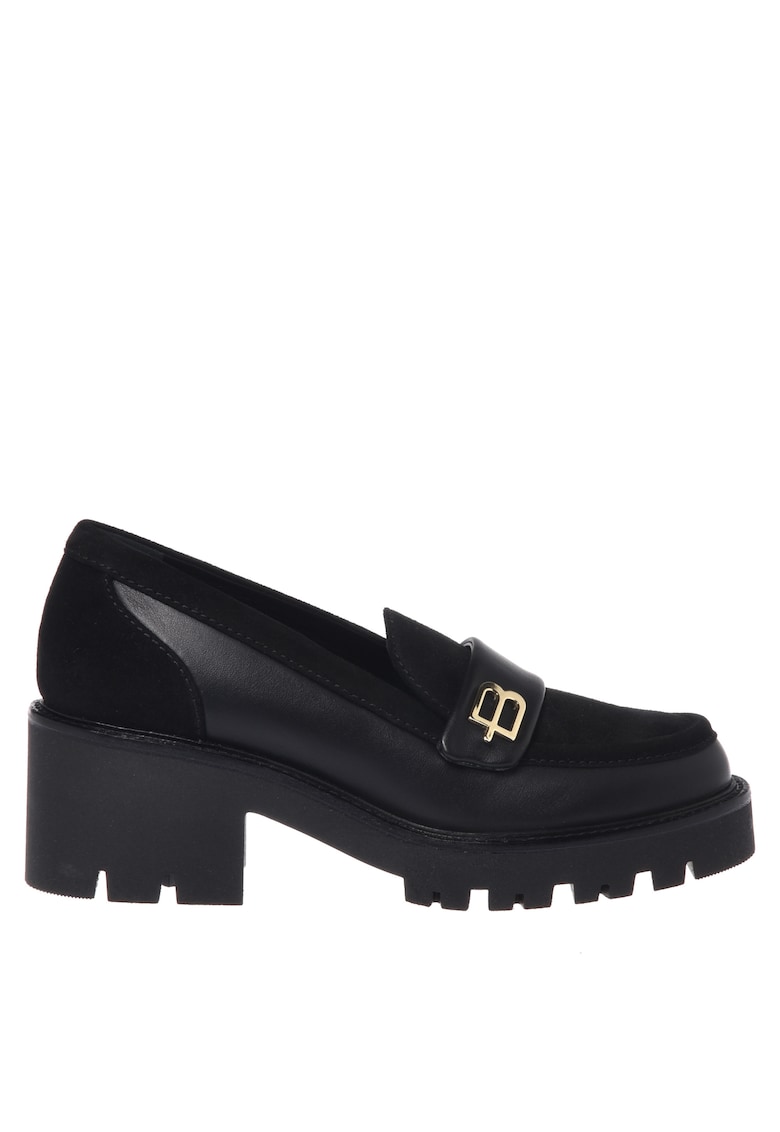 Мокасини от кожа и велур - Черен Baldinini