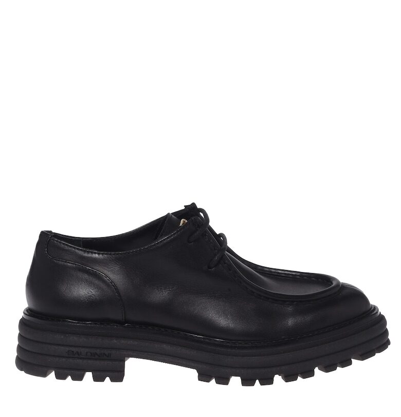 Мокасини от кожа с връзки - Черен Baldinini