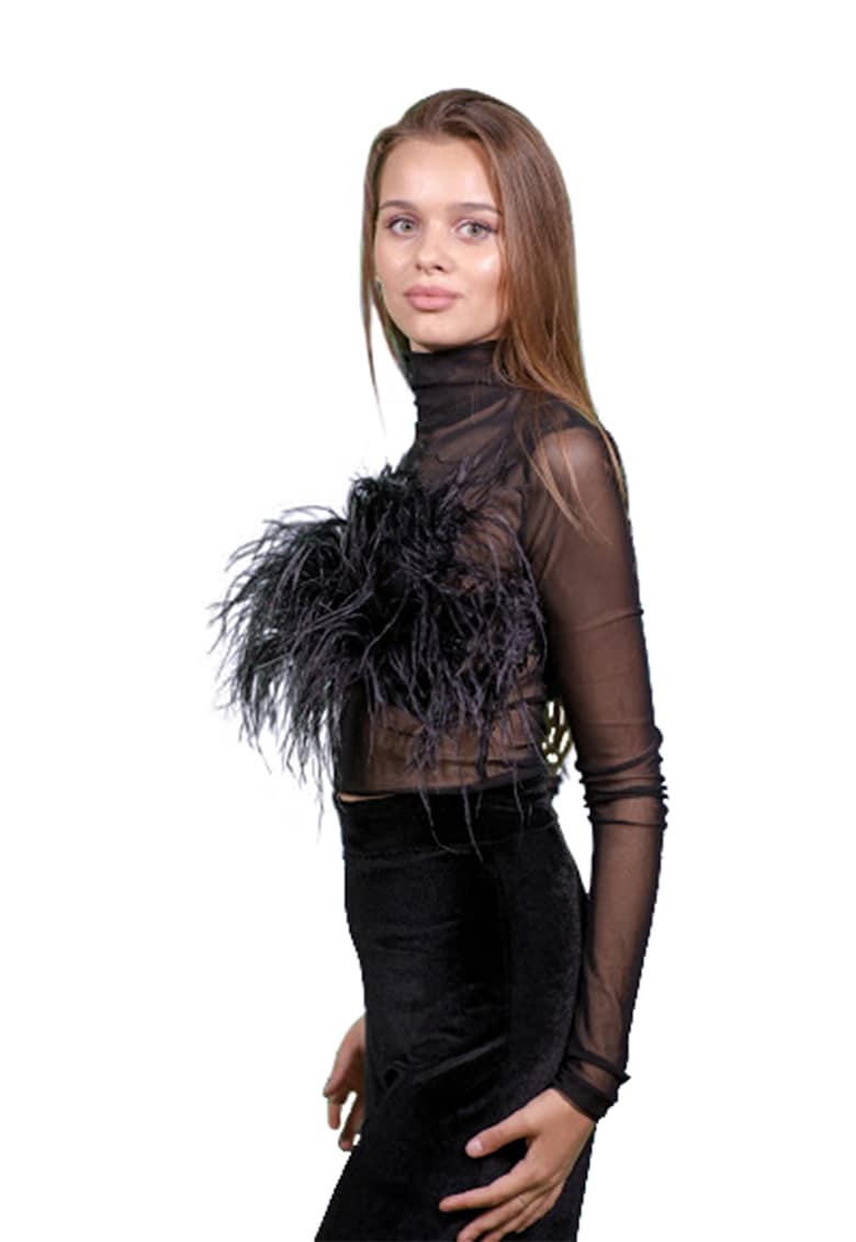 Мрежеста блуза с пера - Черен UVIA