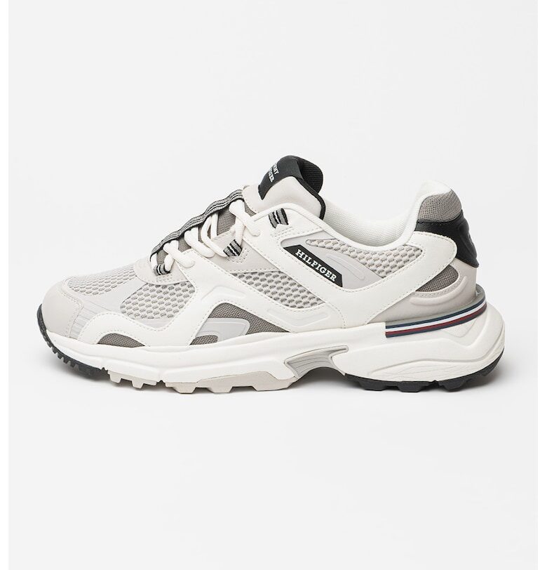 Мрежести спортни обувки с еко кожа - Избеляло черно/Бял/Tъмносив Tommy Hilfiger