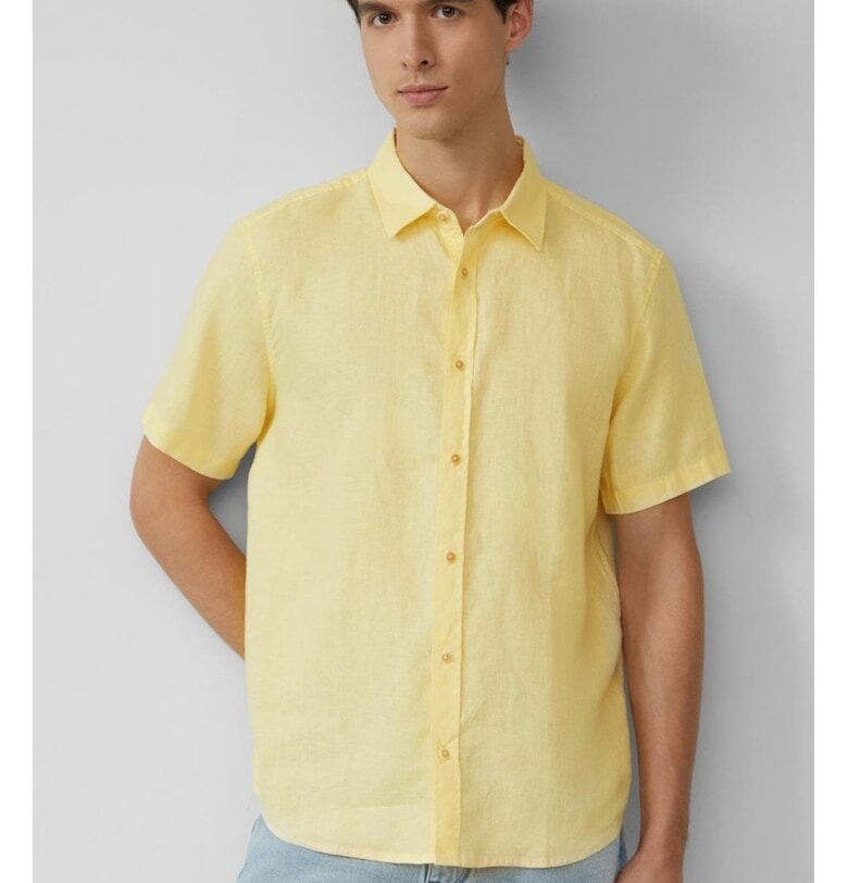 Мъжка лека риза с къс ръкав - 100% лен - Regular fit - Жълт sOliver