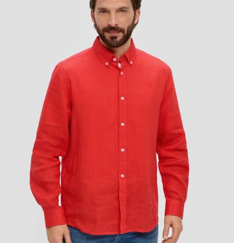 Мъжка ленена риза с дълъг ръкав и Regular fit кройка -  Корал sOliver