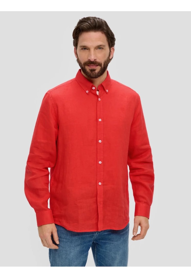 Мъжка ленена риза с дълъг ръкав и Regular fit кройка - Корал sOliver