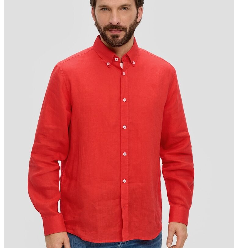 Мъжка ленена риза с дълъг ръкав и Regular fit кройка -  Мандарина sOliver