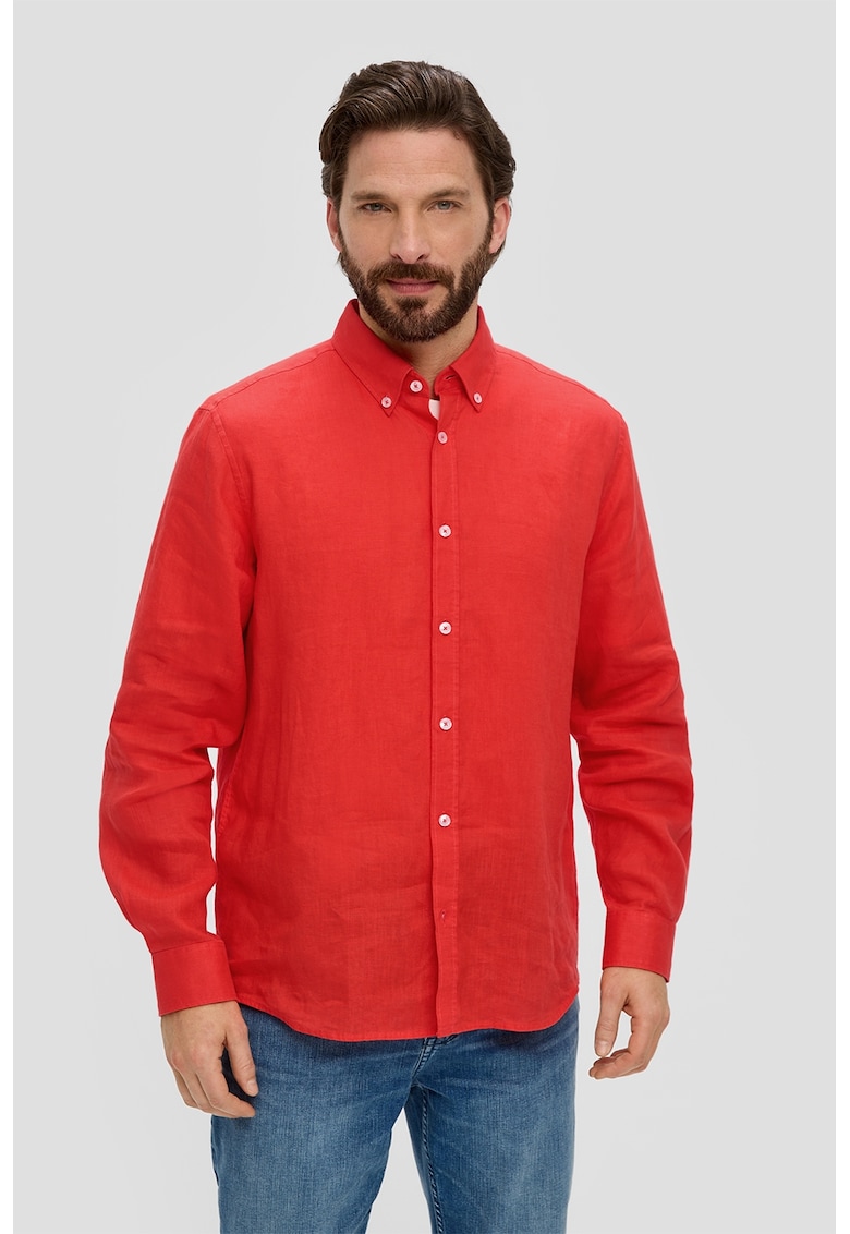Мъжка ленена риза с дълъг ръкав и Regular fit кройка - Мандарина sOliver