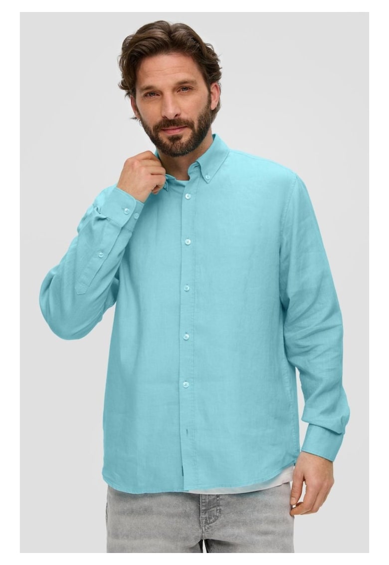 Мъжка ленена риза с дълъг ръкав и Regular fit кройка - Светлосин sOliver