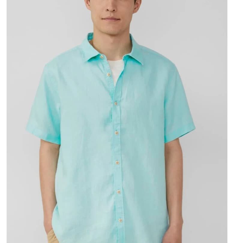 Мъжка ленена риза с къс ръкав и стандартна кройка - светлосиня - Светлосин sOliver