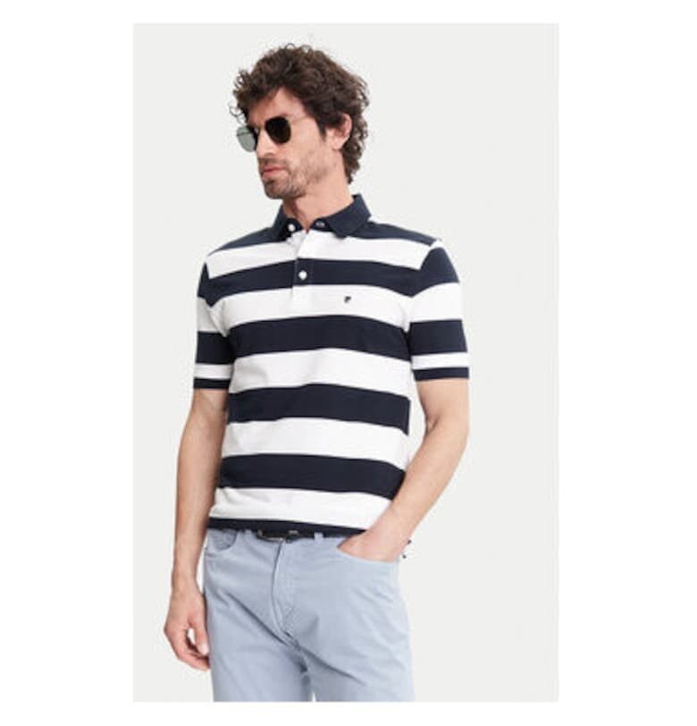 Мъжка поло риза  C5 21394.2113 - памук - бяло/черно - Бял/Черен Pierre Cardin