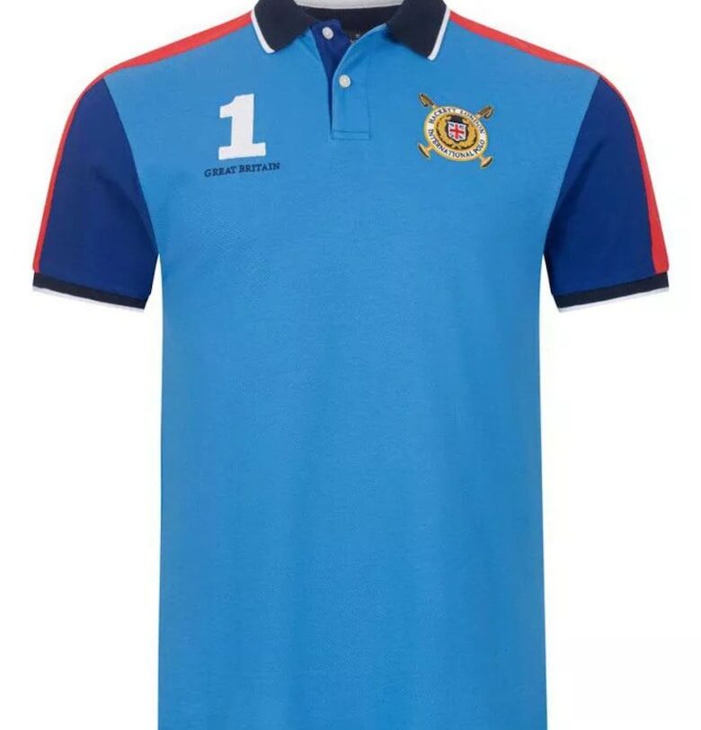 Мъжка поло тениска -  синя - памук - бродерия - етикети Hackett London