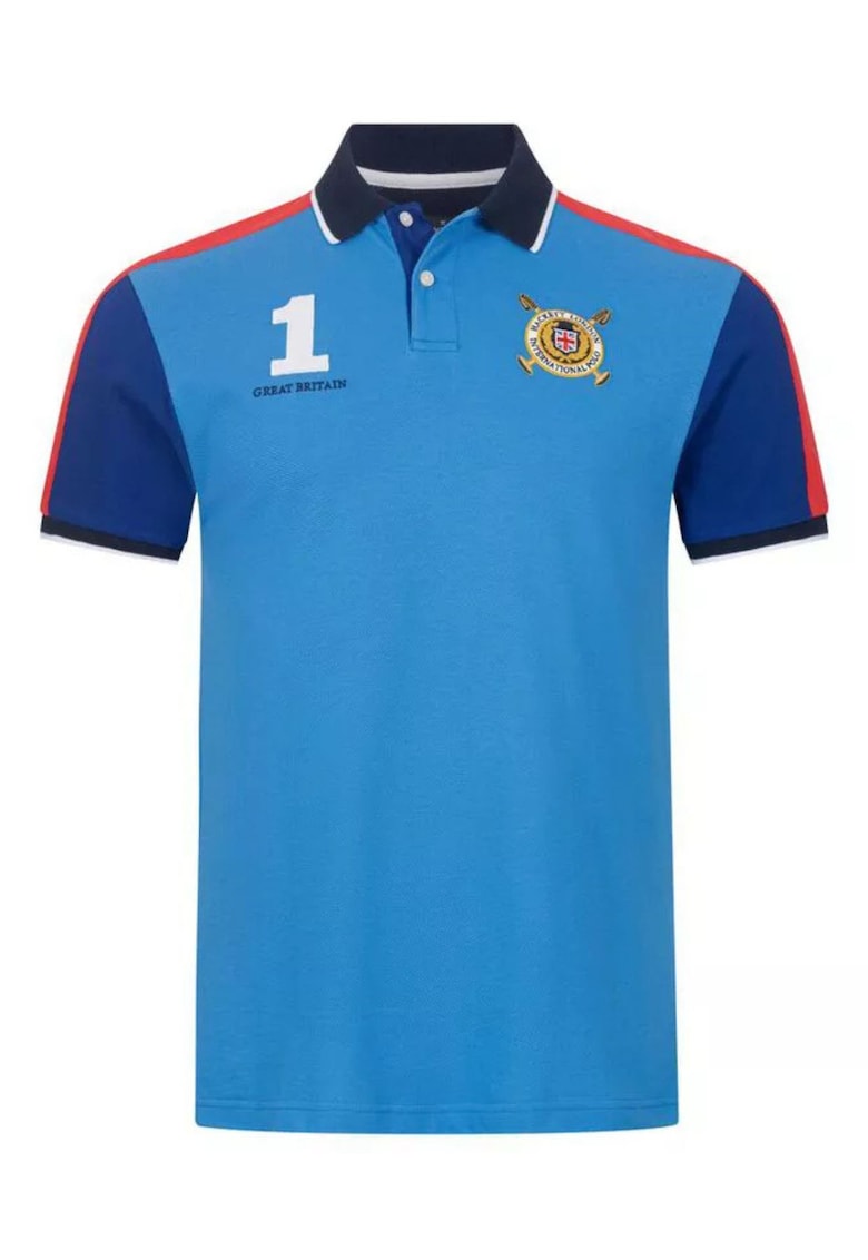 Мъжка поло тениска - синя - памук - бродерия - етикети Hackett London