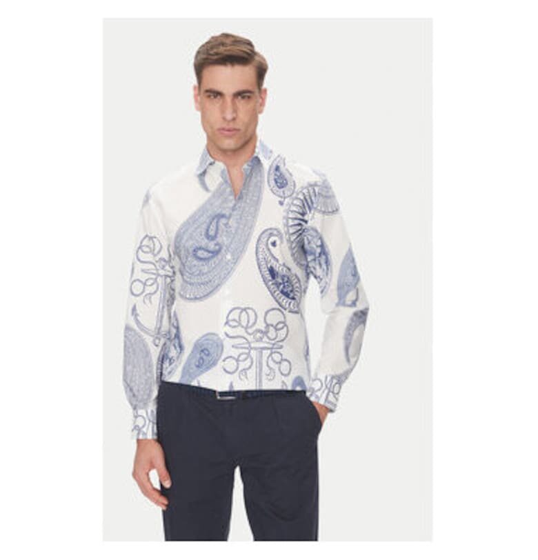 Мъжка риза  B3 56017.3719 - Памук - Бяло/Синьо - Бял/Син Baldessarini