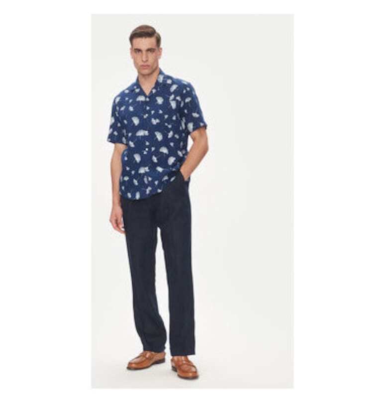 Мъжка риза  C6 45610.0486 - Лен - 3XL INTL - Тъмносин Pierre Cardin