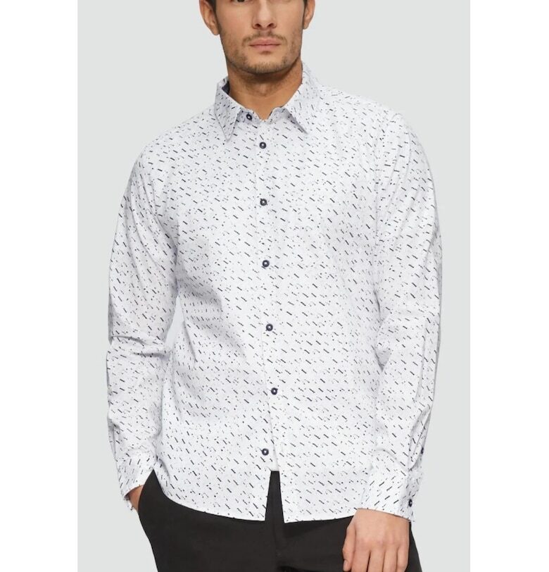 Мъжка риза с дълги ръкави - щампа на точки и вталена кройка - - Бял sOliver