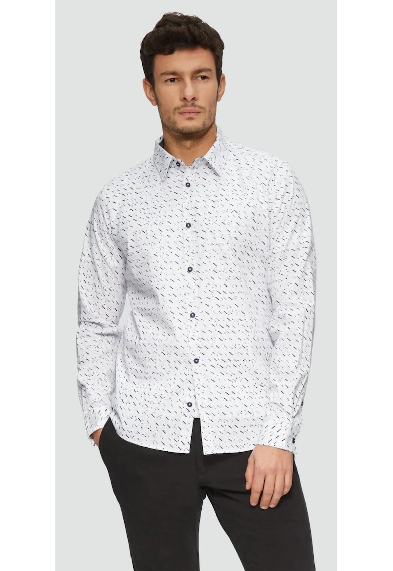 Мъжка риза с дълги ръкави - щампа на точки и вталена кройка - - Бял sOliver