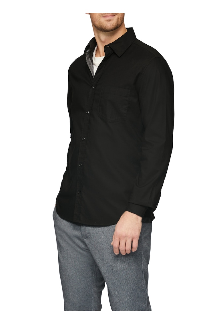 Мъжка риза с дълъг ръкав от смес памук и еластан - прилепнала кройка - Черен sOliver