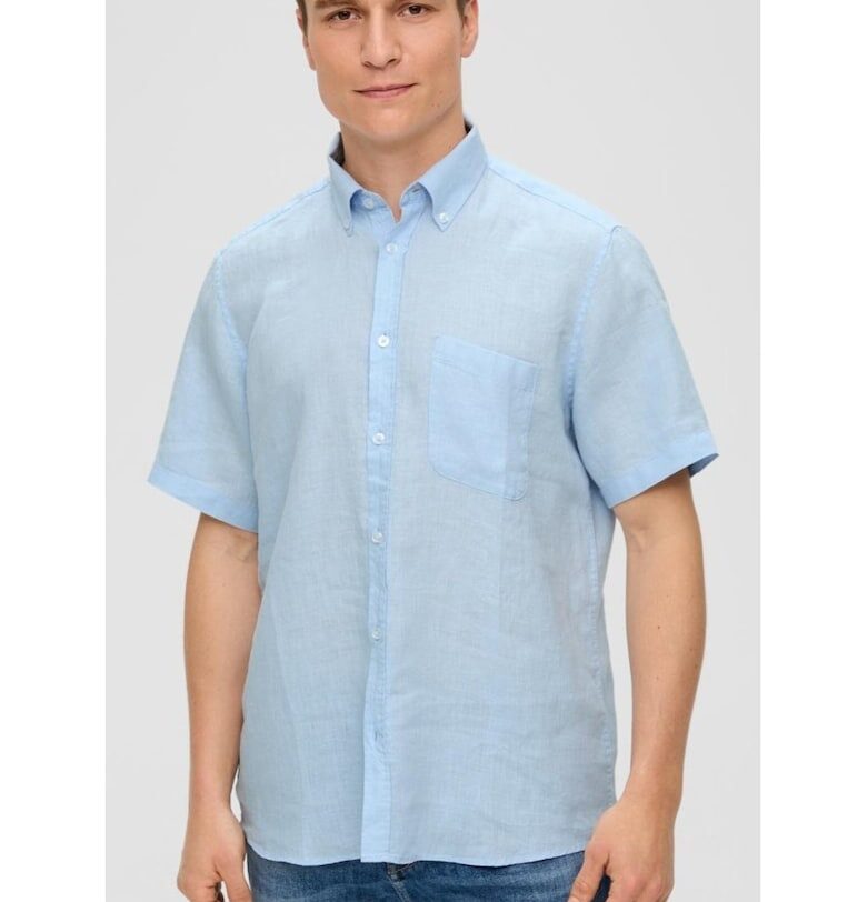 Мъжка риза с къс ръкав  изработена от 100% лен - Светлосин sOliver