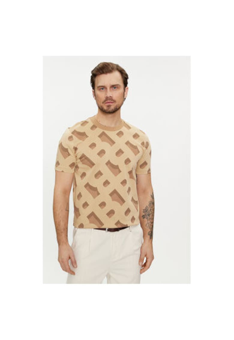 Мъжка тениска - 303638740 - Памук/Полиестер - Бежов - Бежов BOSS