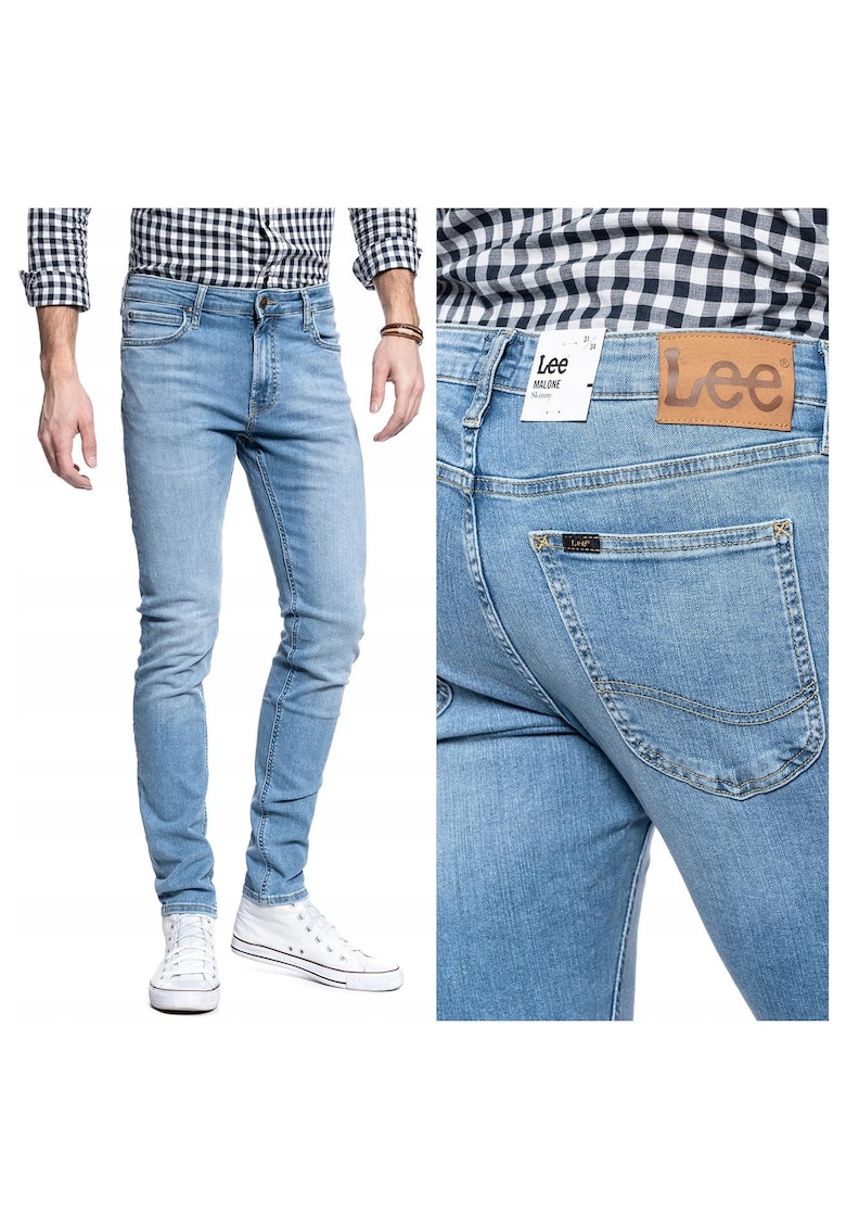 Мъжки дънки - Malone - Памучни - Дълги - Мъжки - Slim fit - W34-L32 US - Сини Lee