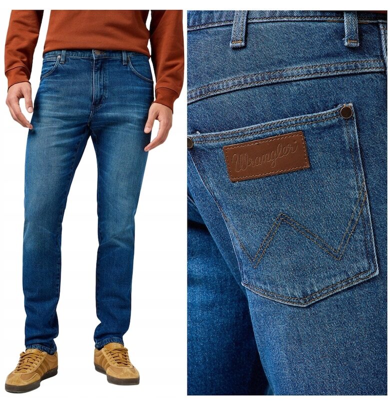 Мъжки дънки  River W36 L32 - сини - regular tapered - средно еластични - избелели Wrangler