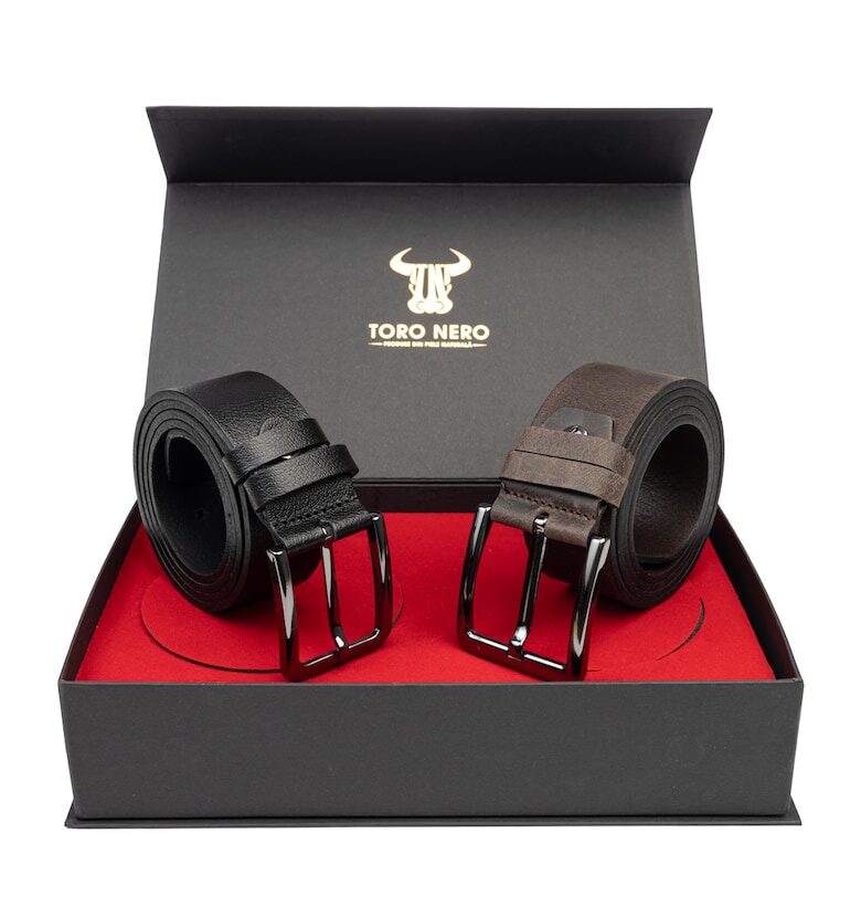 Мъжки комплект  естествена кожа casual+елегантен черно-кафяв колан Night-Industrial Toro Nero
