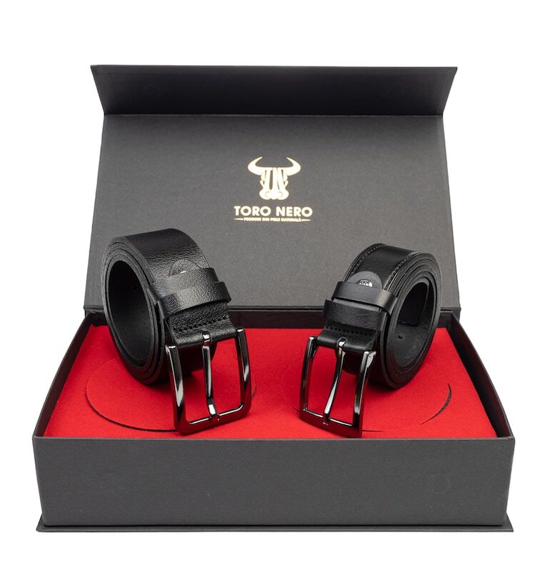 Мъжки комплект естествена кожа ежедневен+елегантен колан класика-нощен Toro Nero