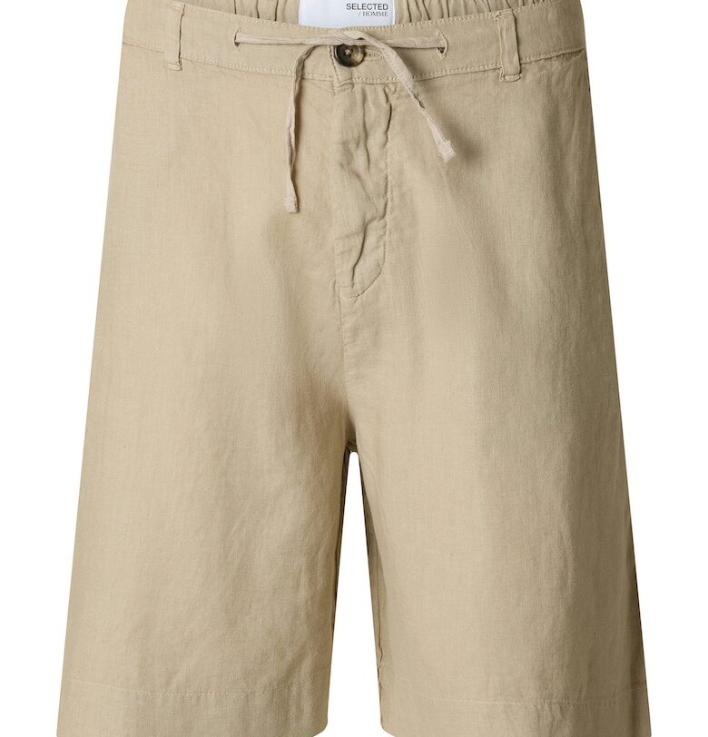 Мъжки къси панталони  16097541 - Лен/Памук - Бежов - Бежов Selected Homme