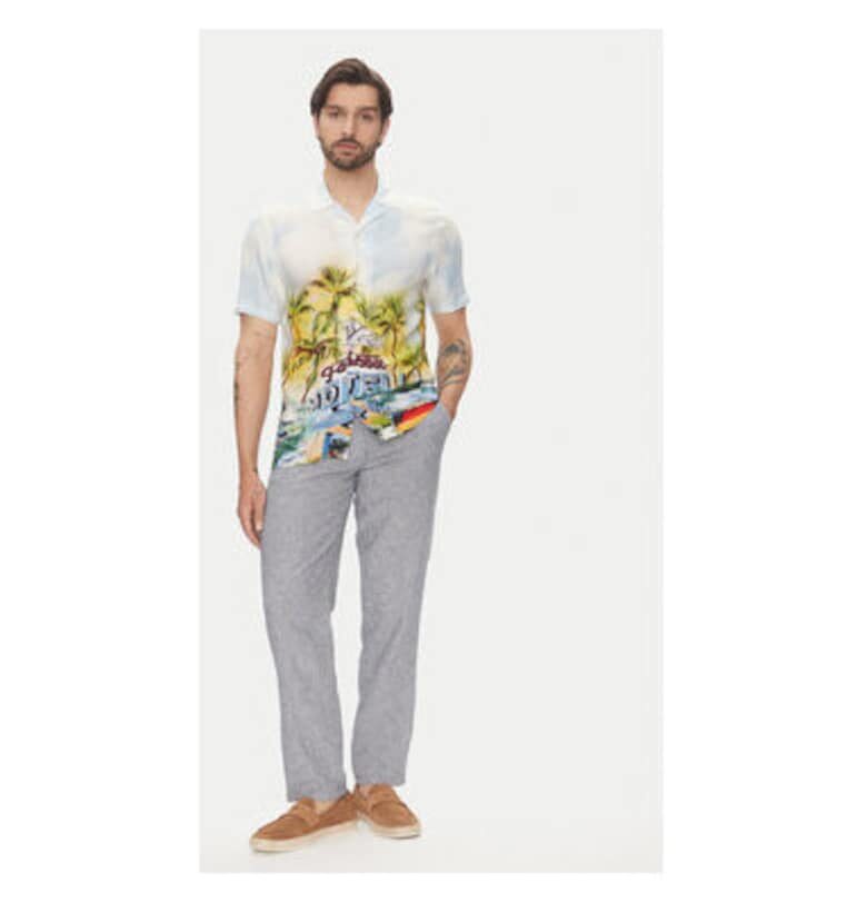 Мъжки панталон  30-003030 - Лен/Памук - Син - Син LINDBERGH