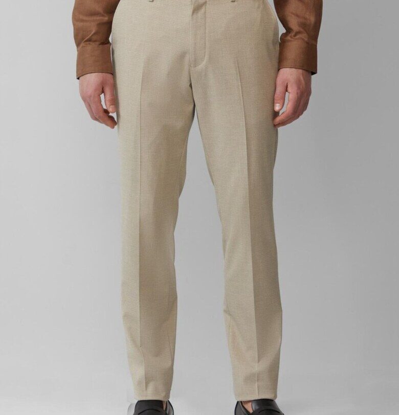 Мъжки панталон за костюм с фин десен и кройка Regular Fit - Светлокафяв sOliver BLACK LABEL