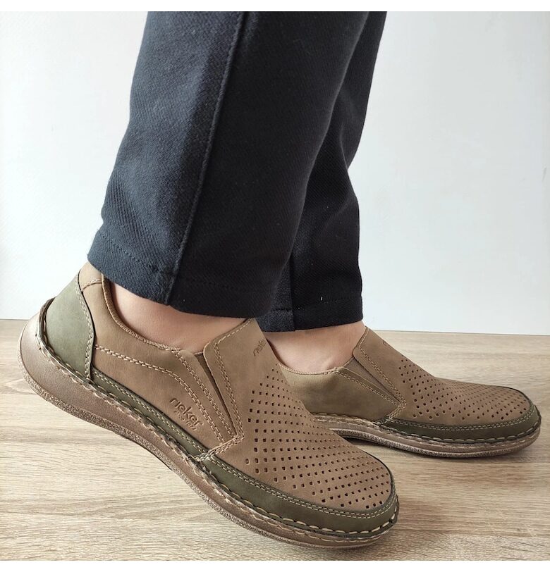 Мъжки перфорирани обувки 03079-64 Beige - Бежови - Бежов Rieker