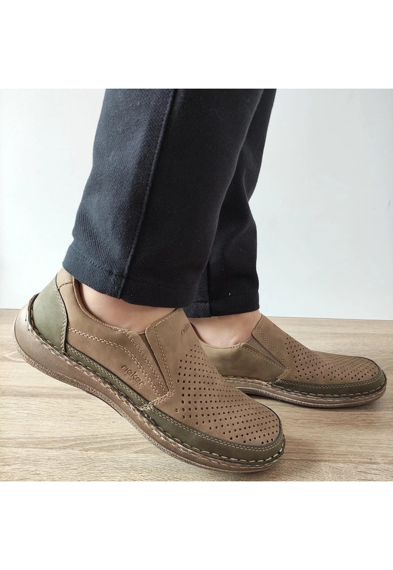 Мъжки перфорирани обувки 03079-64 Beige - Бежови - Бежов Rieker