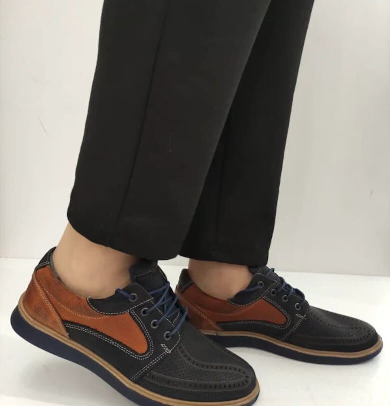 Мъжки перфорирани обувки  1523 - тъмносиньо с кафяво - син - Син BIO FLEX