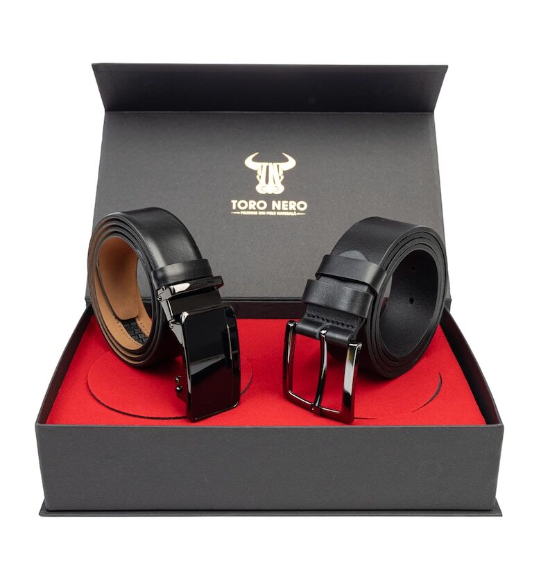 Мъжки подаръчен комплект - естествена кожа - ежедневен колан + елегантен колан - Soft-Smooth Toro Nero