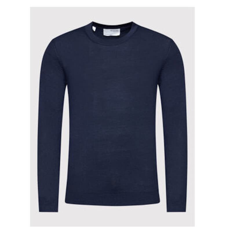 Мъжки пуловер -  209466034 - Мериносова вълна/Полиестер - Син - Син Selected Homme