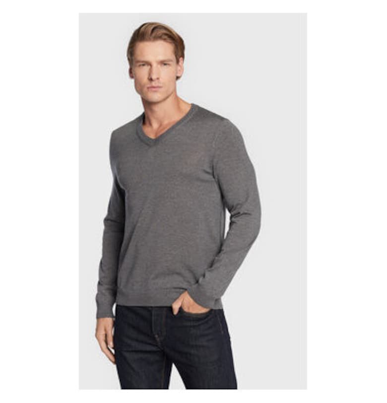 Мъжки пуловер -  301461425 - Вълнен - Сив - Сив BOSS