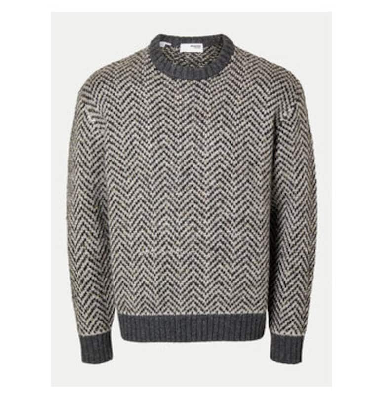 Мъжки пуловер -  304509926 - Вълна/Рециклиран полиестер - Сив - Сив Selected Homme