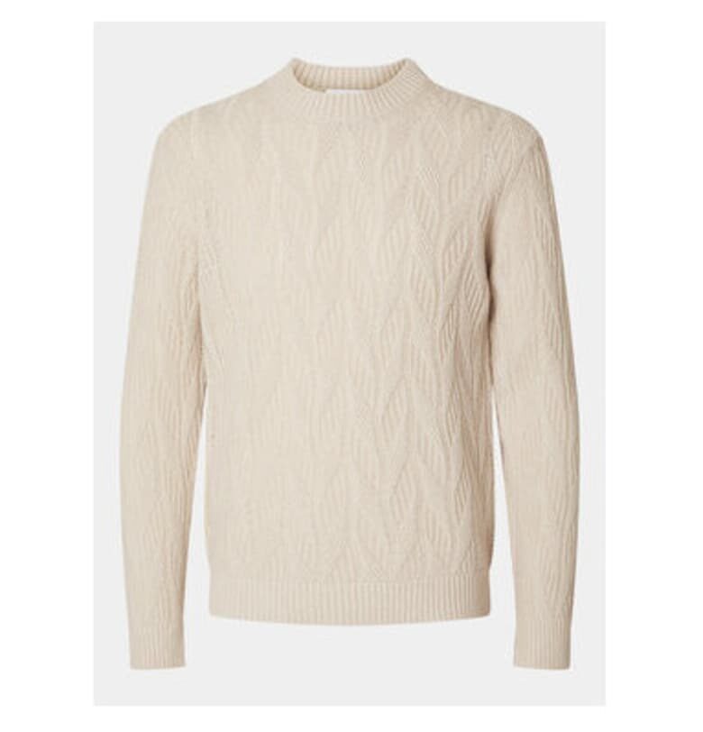 Мъжки пуловер -  304685026 - Вълна/Найлон - Бежов - Бежов Selected Homme