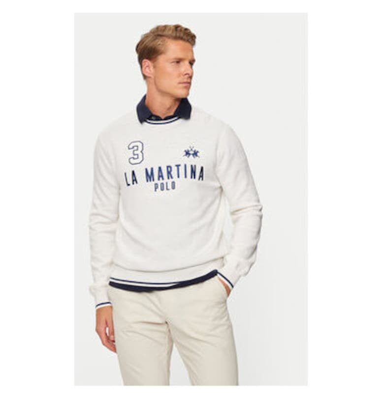 Мъжки пуловер -  304749582 - Вълна/Памук - Бежов - Бежов LA MARTINA