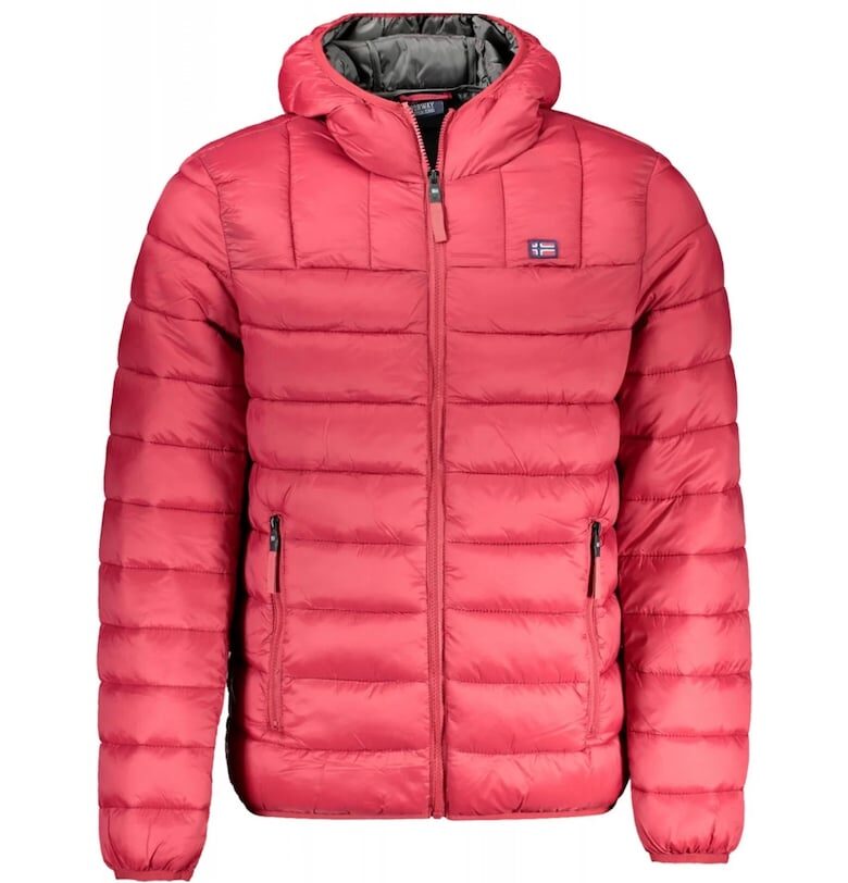 Мъжко ватирано яке - с 2 външни джоба - качулка - лого -  червено - Червен Norway