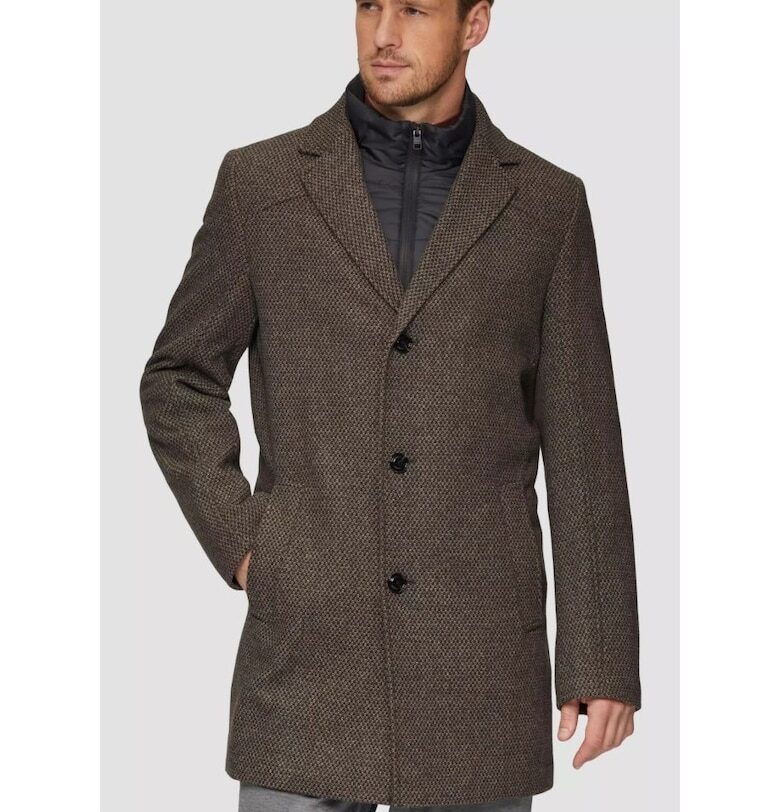 Мъжко палто от смес от вълна - с двойно закопчаване - Тъмнокафяв sOliver