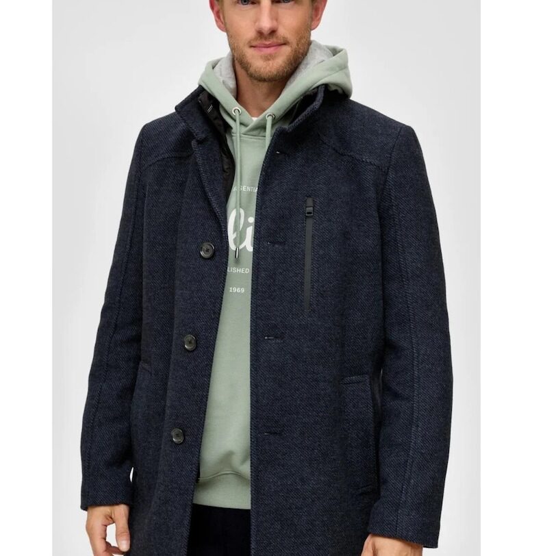 Мъжко палто от смесена вълна - с двойно закопчаване - - Тъмносин sOliver