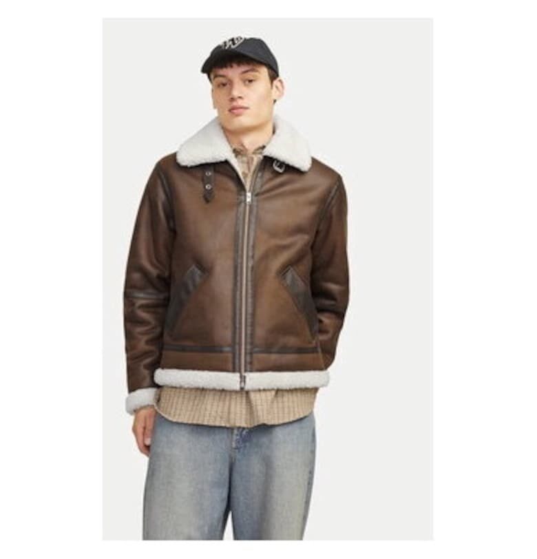 Мъжко яке -  304516788 - Екокожа - Кафяв - Кафяв Jack and Jones