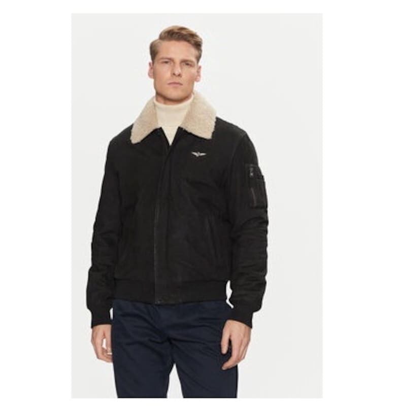 Мъжко яке -  304565366 - Еко кожа - Черно - Черен Aeronautica Militare