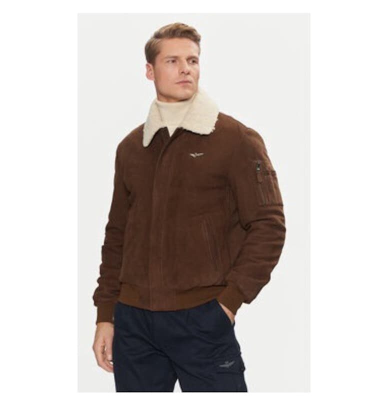 Мъжко яке -  304565380 - Еко кожа - Кафяво - Кафяв Aeronautica Militare